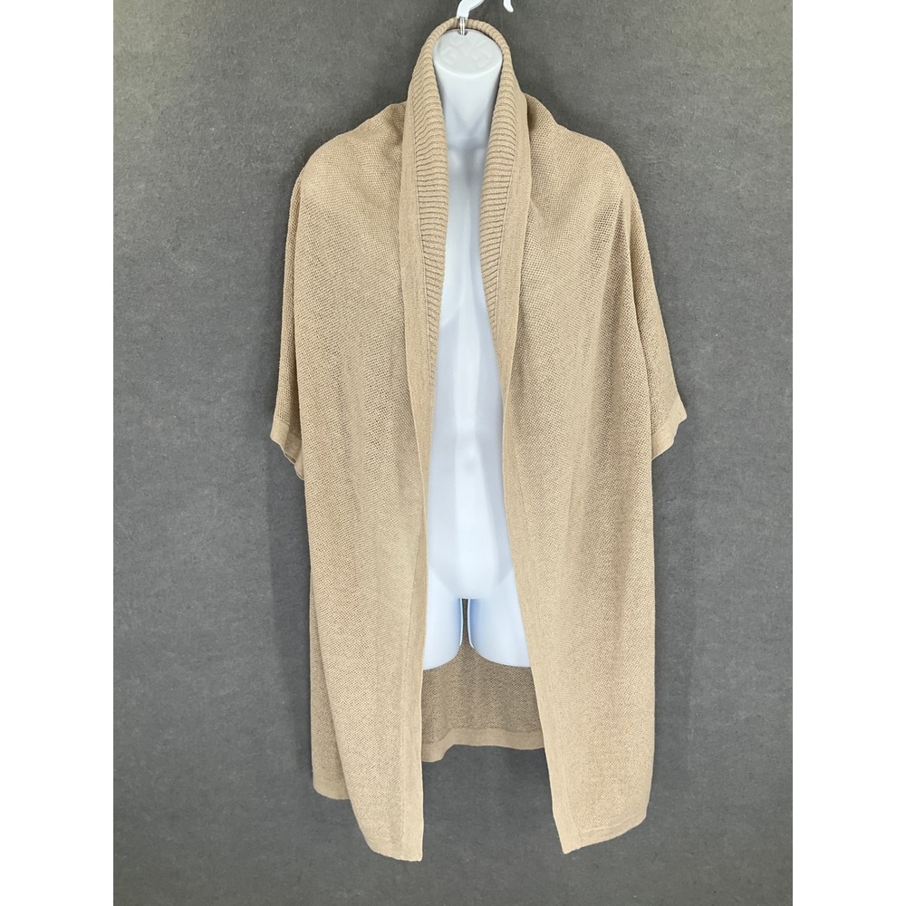 Talbots Cardigan Sz S Beige Linen Blend Open Front Shawl Collar Short Sleeve